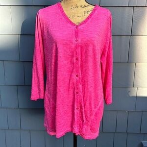 💗💗💗 Logo large magenta pink top shirt cotton pockets NWOT
